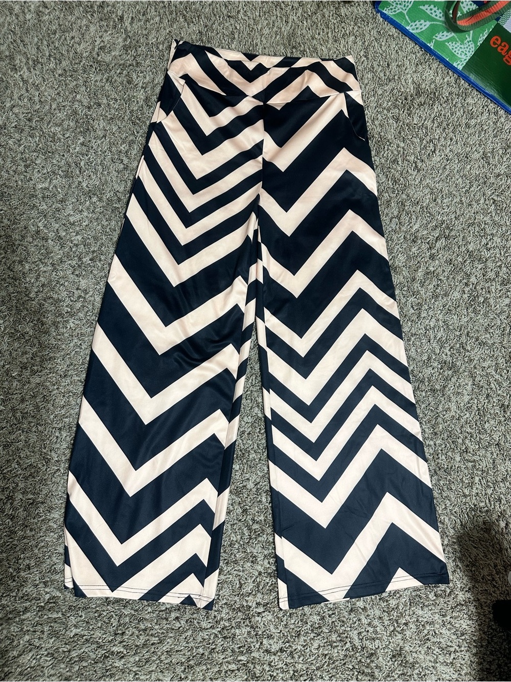 High-Rise Wide Leg Chevron Pants in Black and Cream